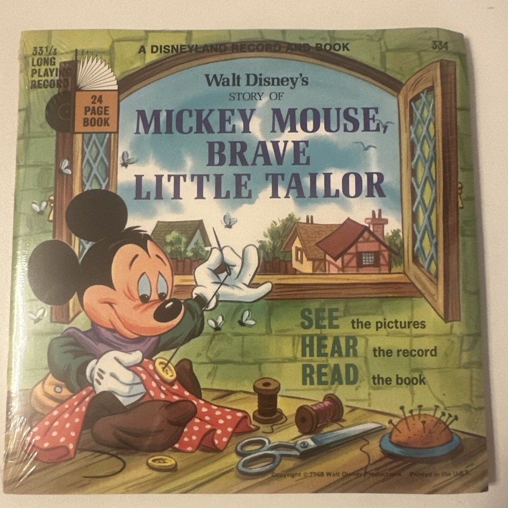 Vintage Walt Disney #334 Mickey Mouse Brave Little Tailor Book & Record 1968 NEW